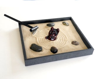 Zen Garden with Buddha Statue Buddha Decor Tray - Buddha Figurine Office Desk Accessories Buddha Gifts Meditation Anxiety Relief Relaxation