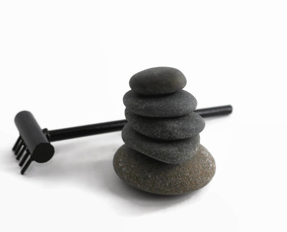 Office Decor Desk Accessories Stacked Stones Mini Zen Garden Etsy