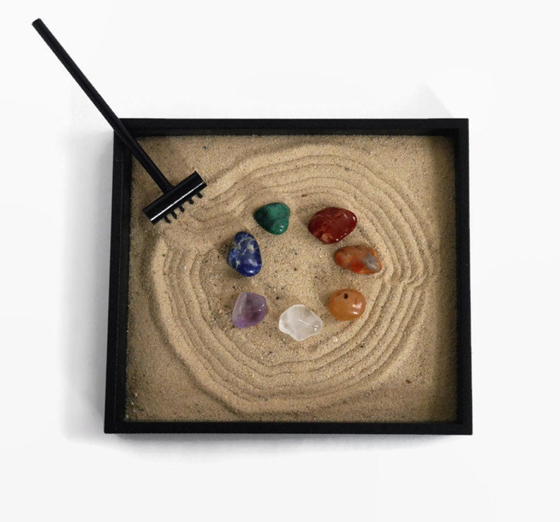 Chakra Stones Mini Zen Garden Healing Crystals and Stones Set Chakra Balancing Zen Box Chakra Decor Meditation Table Chakra Crystals image 3