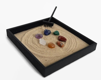 Chakra Stones Mini Zen Garden Healing Crystals and Stones Set - Chakra Balancing Zen Box Chakra Decor Meditation Table Chakra Crystals