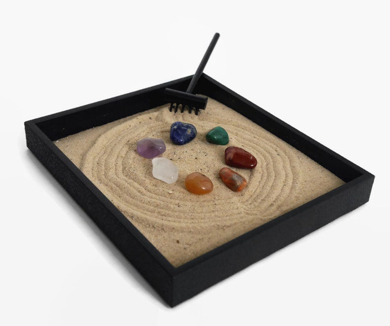 Chakra Stones Mini Zen Garden Healing Crystals and Stones Set Chakra Balancing Zen Box Chakra Decor Meditation Table Chakra Crystals image 1