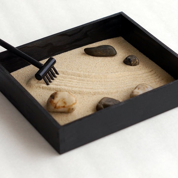Zen Gifts Black Decor Mini Zen Garden -  Office Gifts for Boss Doctor Gift for Brother - Relaxation Work Decor Desk Box Desk Games Sand Box