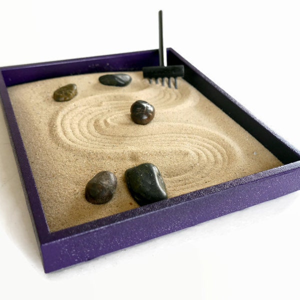 Zen Gifts Purple Decor Meditation Gifts Sand Garden - Zen Garden Purple Desk Accessories - Relaxation Kit Anxiety Toy Stress Relief