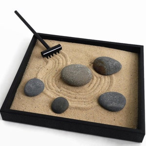 Office Decor Desk Accessories Stacked Stones Mini Zen Garden Relaxation Gifts Stress Relief Kit Stackable Smooth Stones Zen Garden Kit image 3