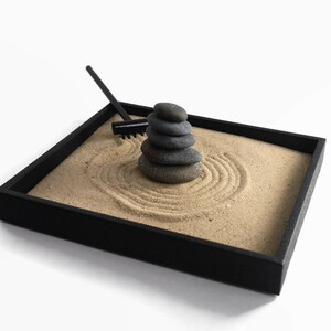 Office Decor Desk Accessories Stacked Stones Mini Zen Garden Relaxation Gifts Stress Relief Kit Stackable Smooth Stones Zen Garden Kit image 2