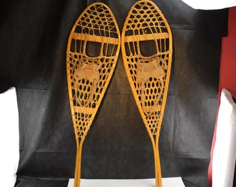 Pair of Classic Wood Snowshoes Medium Size With Good Straps-Collectible Home Cabin Decor