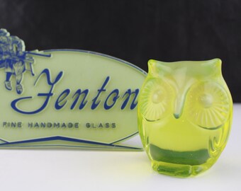 Fenton Art Glass Topaz Opal 5" Owl Figurine-Yellow Collectible Home Decor
