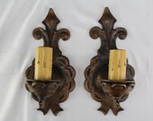 Pair Antique Cast Metal Copper Clad Sconce Light Fixture Electrical Home Lighting