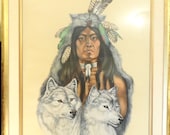 Fine Art-Native American and Wolves-Jacque Evens Colored Litho Limited 19 20 quot The Society quot -Wild Spirit Wolf Sanctuary