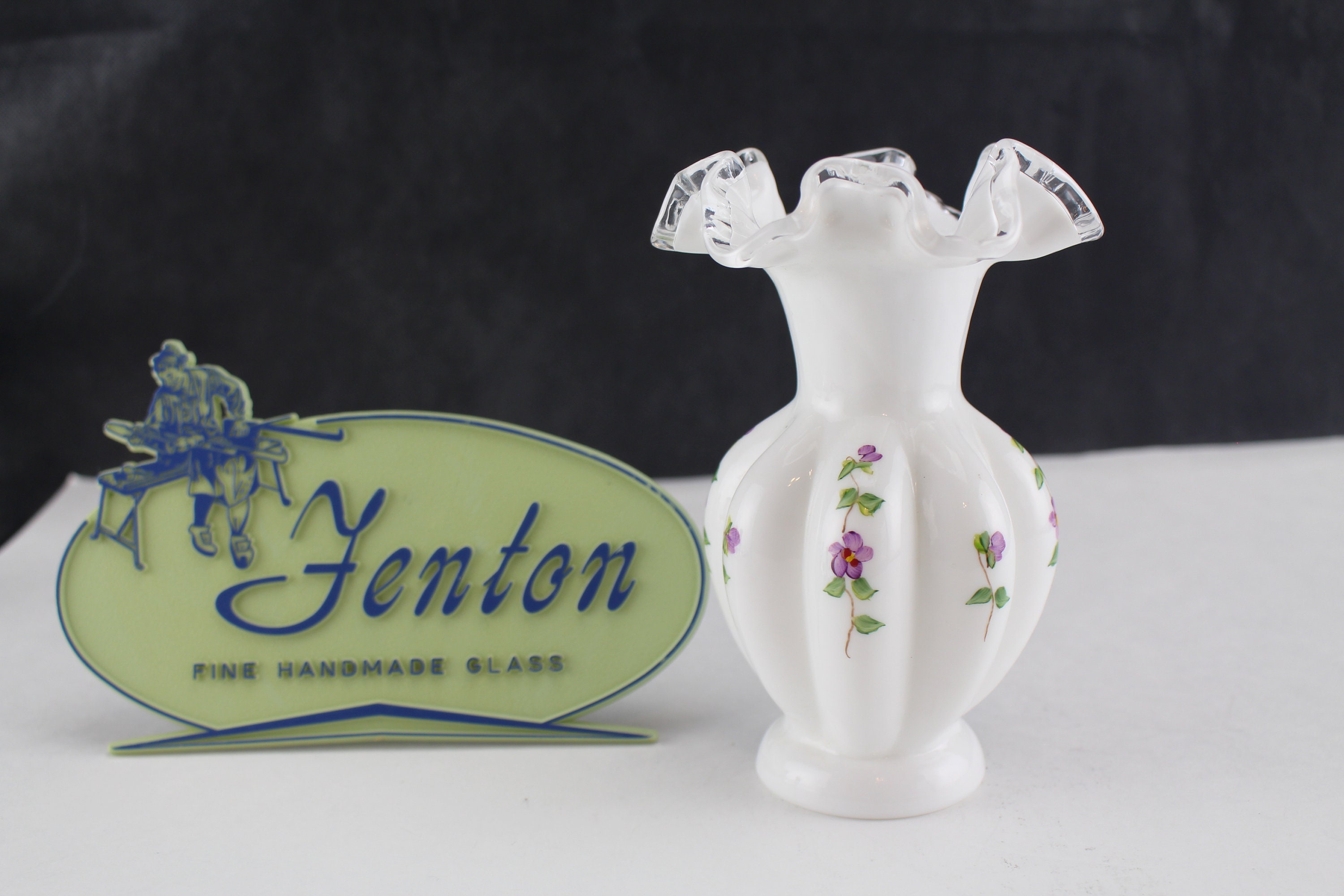 Fenton Silvercrest Violets in the Snow Low Comport Vintage Designer Glass -  CranberryManor Fine Antiques & Vintage Collectibles