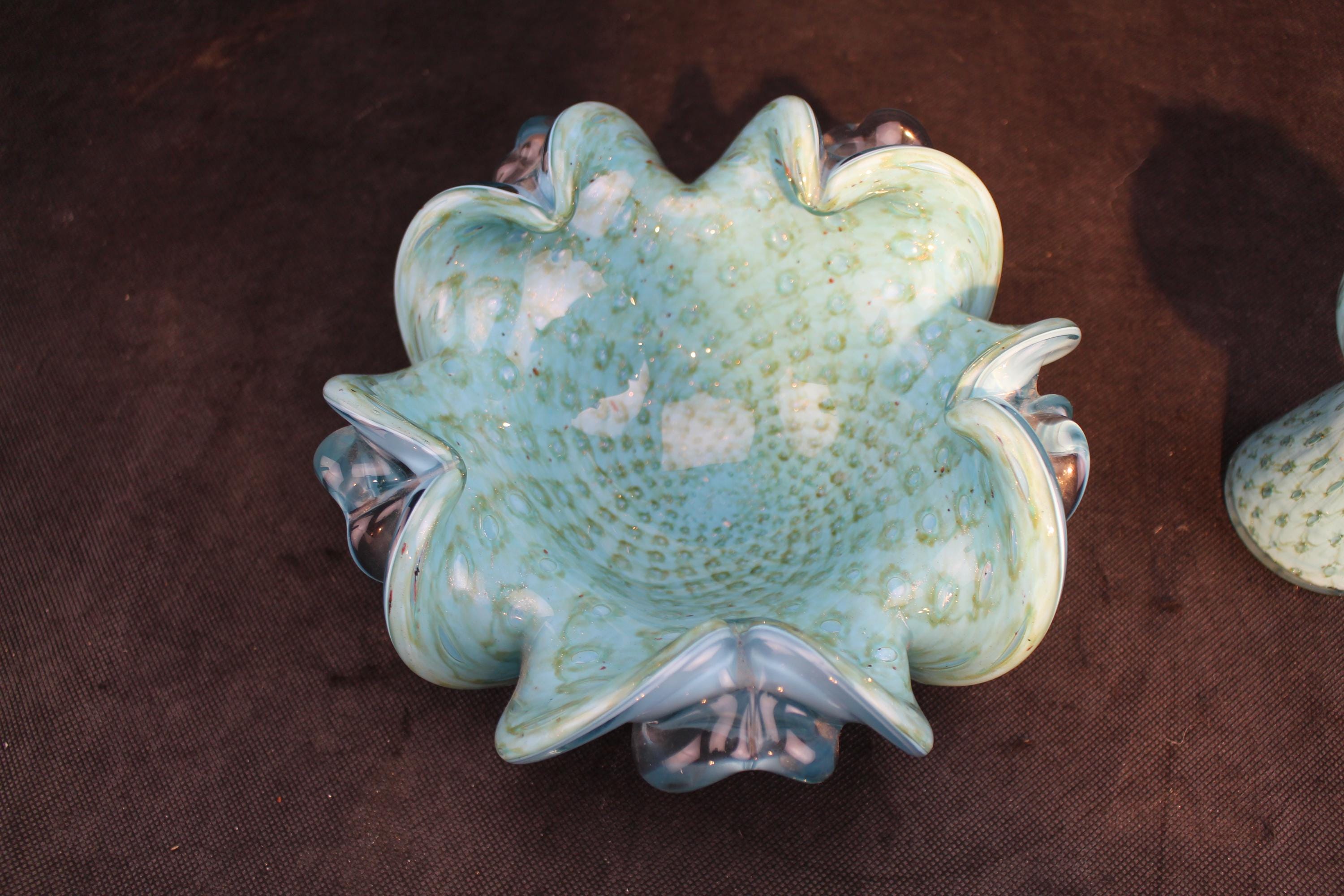 Murano Glass Table Alfredo Barbini Lighter and Ashtray Powder Blue