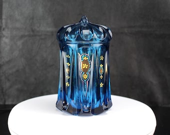 Fenton Indigo Blue Hand Painted Covered Jar Lidded Box