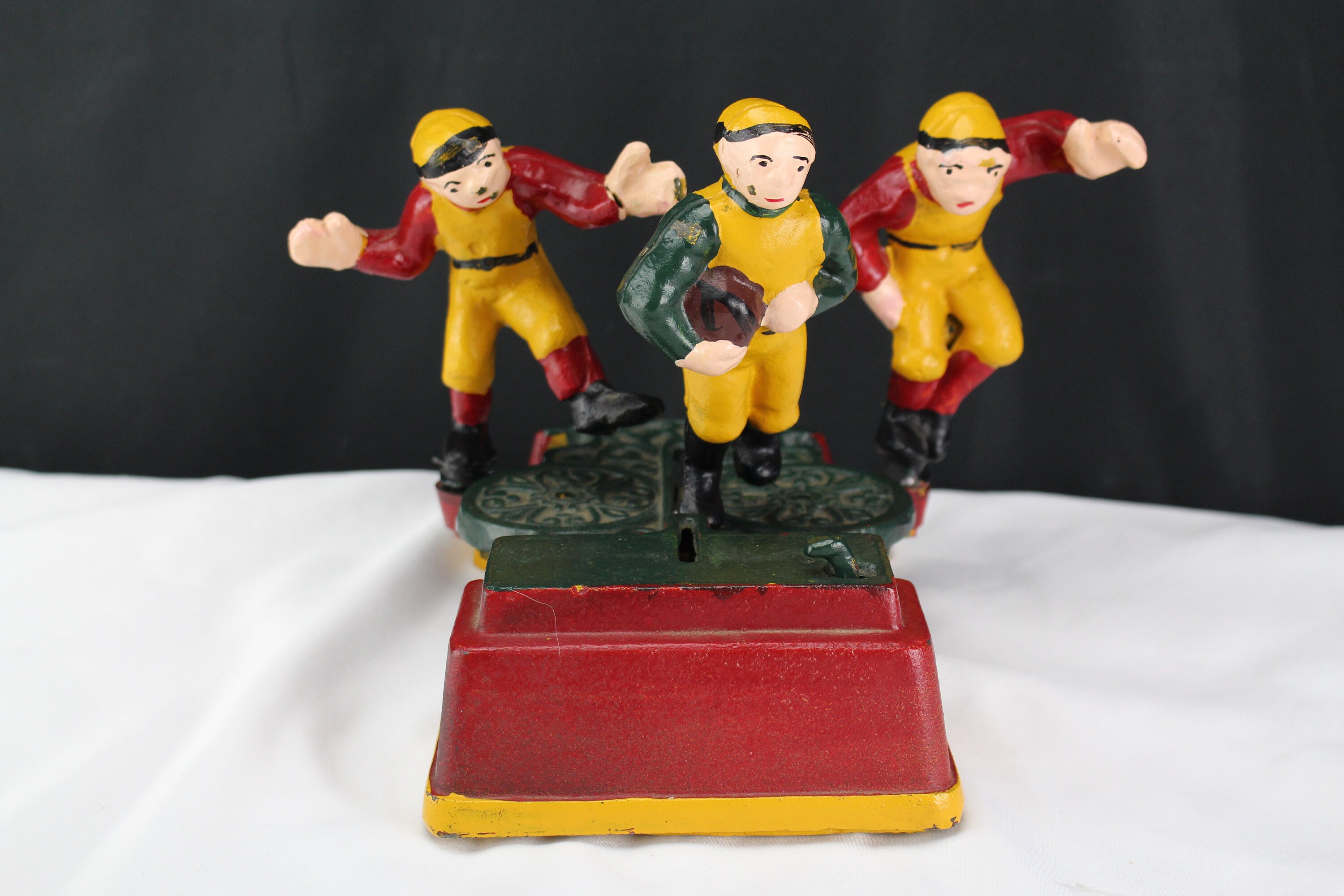 Vintage Cast Iron Football / Rugby Mechanical Bank Reproduction WORKS for sale  