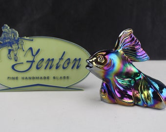 Fenton Art Glass Black Carnival Koi Fish Figurine-Collectible Interior Decor