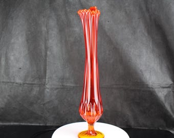 Fenton Amberina "Thumbprint" Fine Rib Swung Glass Vase | 16" Tall