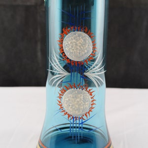 Bohemian Blue Art Glass Vase: Hand-Painted MCM Decor