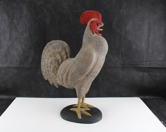 Wood Carving Chicken Rock Rooster Decoy Folk-art Figurine Life Sized-Collectible interior home decor