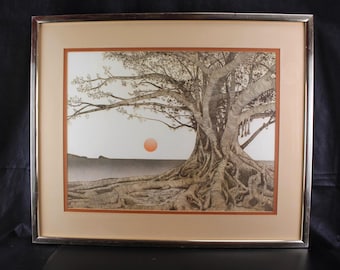 Michael Arth Banyan Tree Lithograph Print Framed MCM