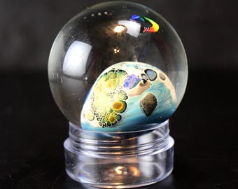 1.75" Handmade Glass Marble Blue & Green Art Sphere