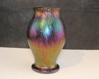 Art Glass Vase Loetz Rindskopf Austria Green Iridescent Overlay c1900 6 1/2-Collectible Interior Home Decor