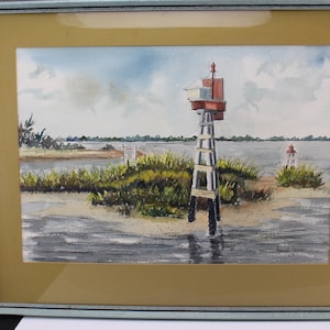 Pintura de acuarela de paisaje marino impresionista firmada por Arnold German - Decoración para interiores de pared, hogar y oficina