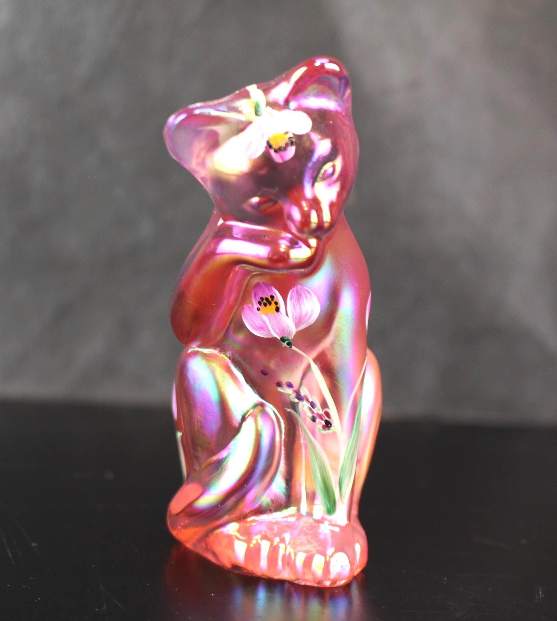 FENTON 花柄1989年製 猫 フェントン オパールガラス 置物 2姉妹 Fenton Glass Cat - Etsy