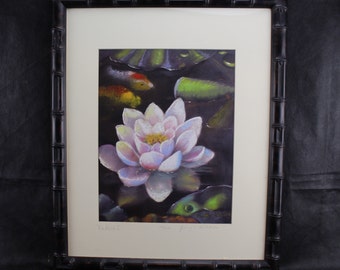 Limited Number Print Fanny S. Bilodeau "Koi Pond I"  White Water Lily and Koi/Goldfish Interior Design Home Wall Decor