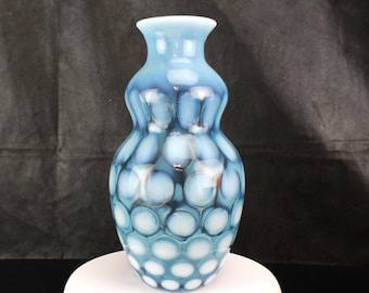 Fenton Blue Opalescent "Coin Dot/Spot" Art Glass Vase 11.5"