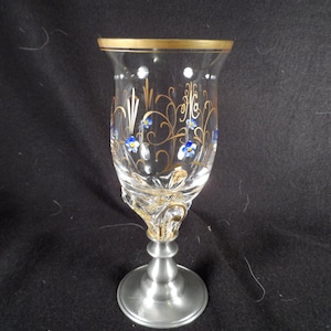 Stemware-Wine glass-French Bohemian Art Glass with Pewter Base-Barware