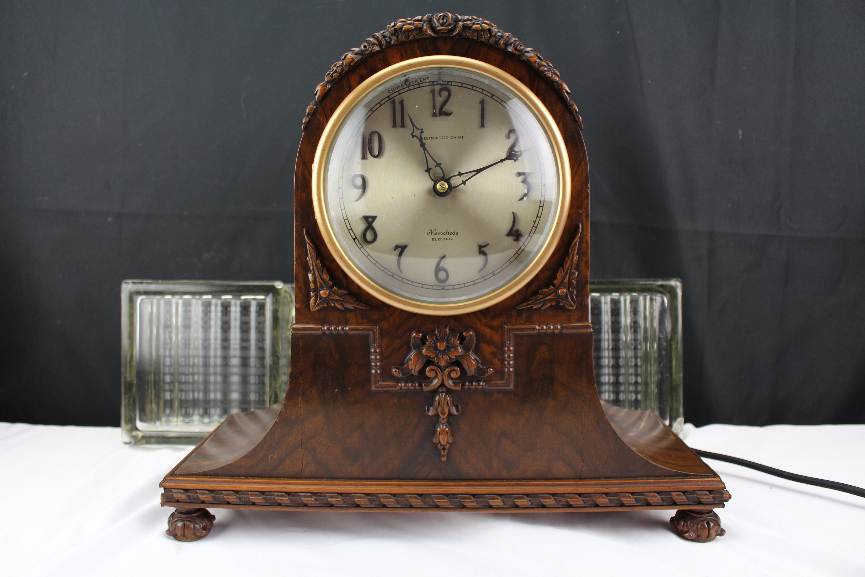Antique Herschede Hall Clock Grand Prize Electric Mantle Clock  Westminster Chimes