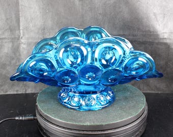 L.E. Smith "Moon and Stars" Colonial Blue Glass Banana Boat Pedestal Bowl