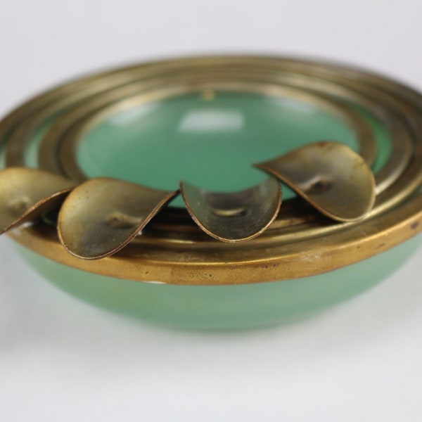 Nesting Ashtrays Four French Jade Opaline Glass and Brass-Collectible Interior Home Decor Smoking