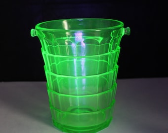 Indiana Depression Uranium Glass Transparent Green Ice Tub Bucket 1920s HTF Barware Collectible Home Decor