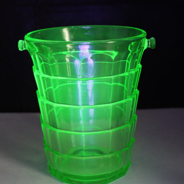 Indiana Depression Uranium Glass Transparent Green Ice Tub Bucket 1920s HTF Barware Collectible Home Decor