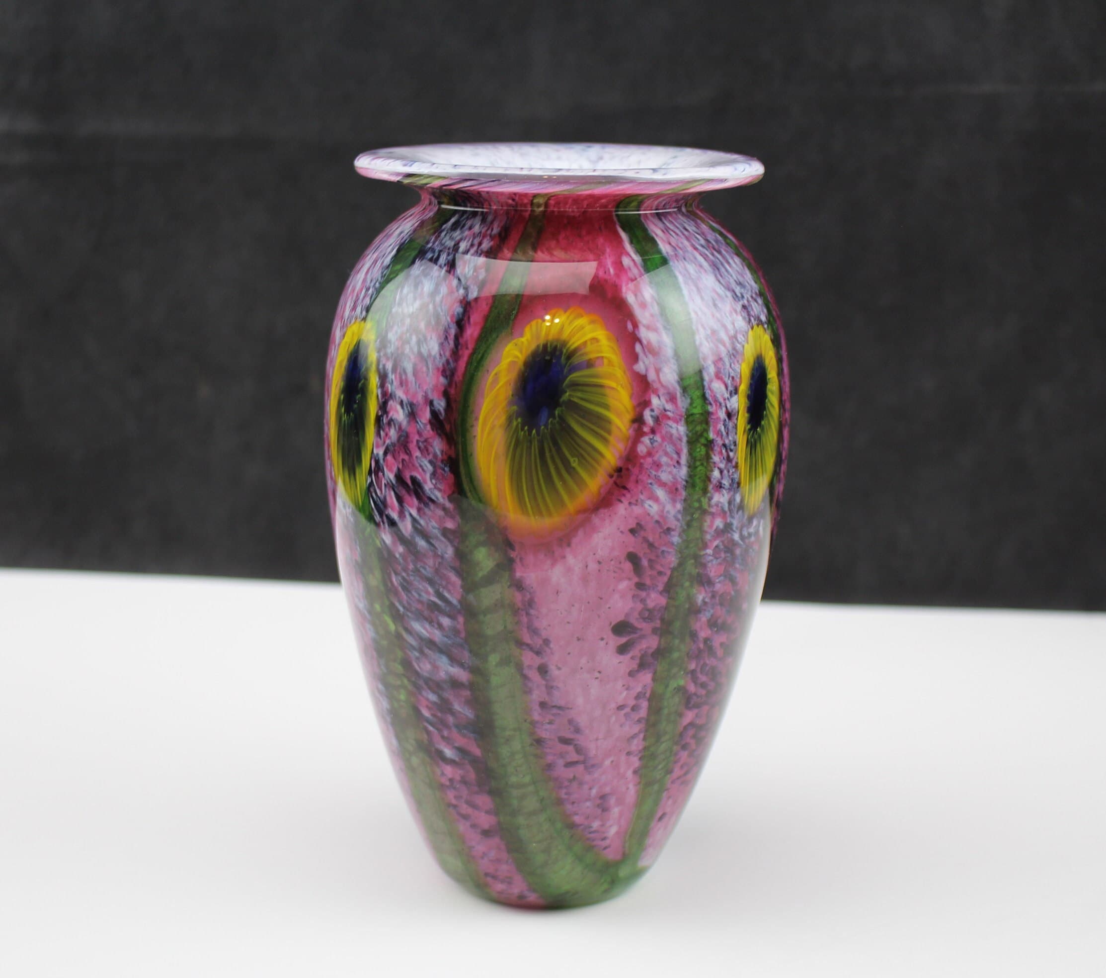 Art Glass Vase Robert Eickholt Pink and Yellow Sea Anemone