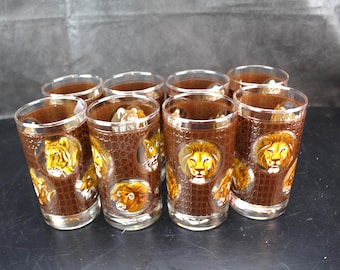 Vintage Mid Century Safari Highball Glasses Signed M DDia Set of 8 Alligator Enamel