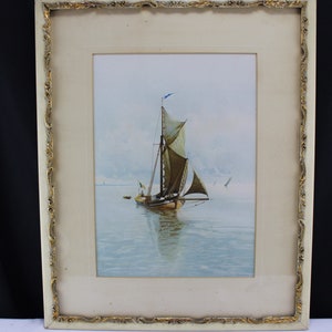 Antique Fine Art Print Seascape Sail Boat C. Romano Medium