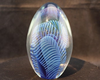 Magnum Paperweight Robert Eickholt Glass Twin Feathers Egg Shape-Office Home Decor