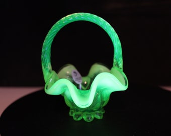 Fenton Art Glass Basket Small Opalescent Lime Green Rope Handle 6949 HO-Collectible Interior home decor