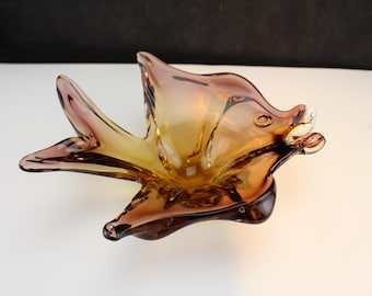 Murano Glass Fish Shaped Bowl Amber to Purple Collectible Interior Home Decor