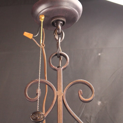 Vintage Hanging Wrought shops Iron Ceiling Fixture Two Lights Glass Shades