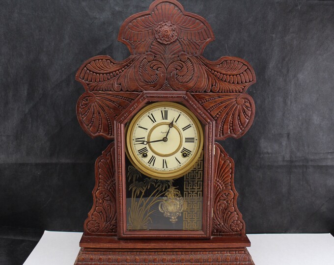 Antique Ingraham Gingerbread Mantle Parlor Clock 8 Day Strikes Etsy