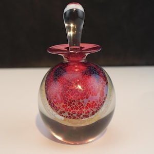 Hand Blown Studio Glass Perfume Bottle: Robert Burch &#39;Veil&#39; Series, Red & Blue