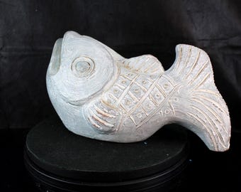 Isabel Bloom Large Fish Sculpture 12" Concrete Statue "Bubbles"
