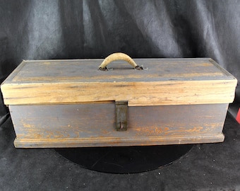 Vintage Distressed Blue Wooden Storage Box / Tool Chest | 31" Long