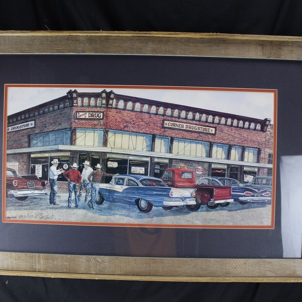 Vintage Art Print Lithograph signed and Numbered "Drugstore Cowboys" George Boutwell