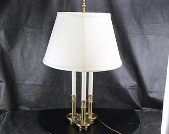 Stiffel Solid Brass Triple Candelabra Table Lamp | Hollywood Regency Bouillotte Style