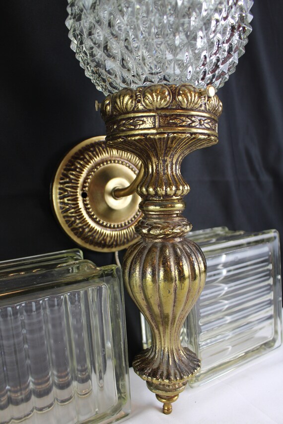 Mid Century Brass and Glass Torch Sconces Loevsky /& Loevsky White Metal Castings