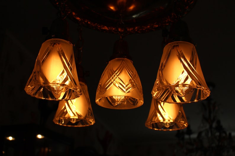 Antique Classic Revival Brass Bowl Chandelier 5 Hanging Lights Etsy