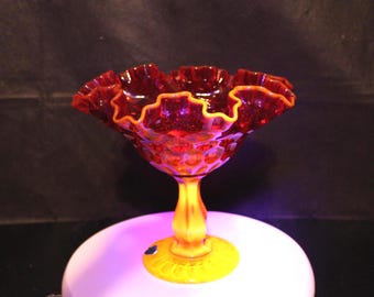 Fenton "Colonial Flame" Cadmium Amberina Thumbprint Pedestal Compote